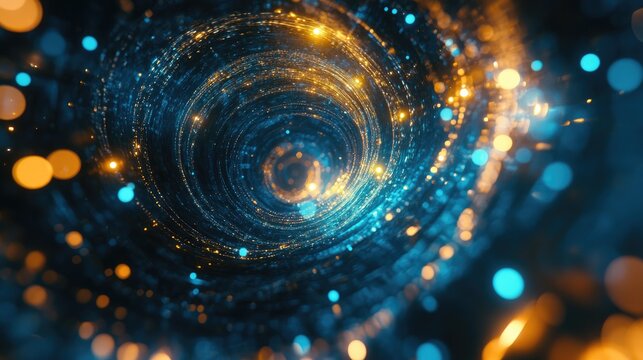 Glowing blue circles in a cosmic setting an abstract background created through computer graphics