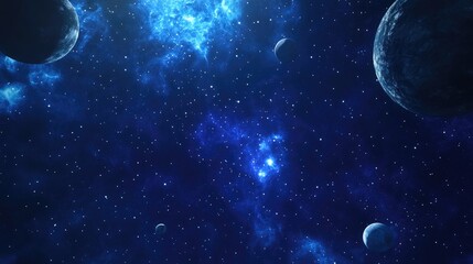Aufkleber - 2D illustration featuring a 3D cartoon rendering of bright stars planets and moons in a deep vast space Creative science fiction backdrops and alien solar systems enhance the realistic cosmic back