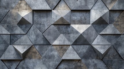 Aufkleber - Abstract gray triangular cement mosaic tiles featuring geometric hexagons and triangles creating a textured background suitable for walls or wallpapers