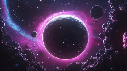 Leinwandbilder - Black hole with galaxy in 3D cartoon rendering