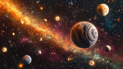 Leinwandbilder - Stars of a planet and galaxy in free space created through 3D cartoon rendering