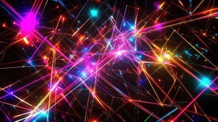 Fototapete - Futuristic abstract background featuring vibrant flashes beams and a neon like network design EPS10