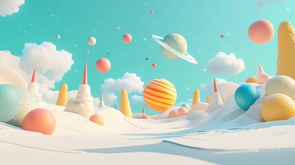 Aufkleber - 3D cartoon depiction of planet stars and galaxies in open space