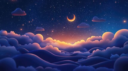 Aufkleber - Night sky with stars in a 3D cartoon rendering background