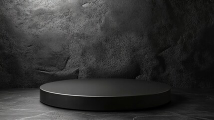 Leinwandbilder - Minimalist black podium for product display Empty showcase stand Blank template for advertising Abstract dark backdrop 3D rendering