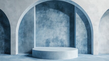 Poster - Abstract blue background featuring a geometric podium for product display modern minimalistic design 3D rendering