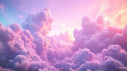 Poster - Pink cumulus clouds float in a purple sky during sunset An abstract collection of evening clouds depicted through 3D illustration