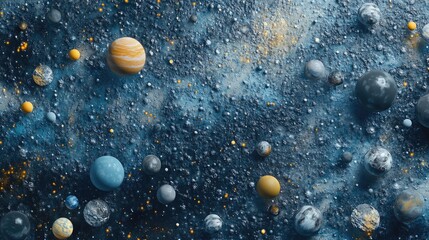 Leinwandbilder - 2D illustration featuring a 3D cartoon rendering of vast deep space showcasing stars planets moons and various creative science fiction backdrops including alien solar systems with a realistic bac