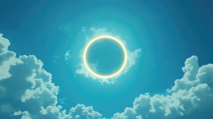 Aufkleber - Cartoon rendering in 3D of a sun with a ring against a blue sky and the corona