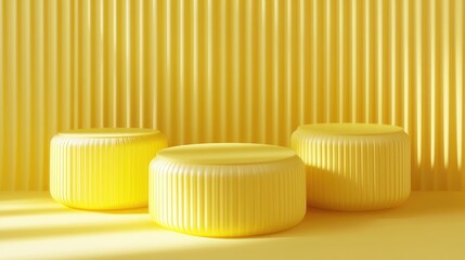 Aufkleber - 3D rendering of a display podium for presenting objects or products in vibrant yellow hues