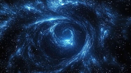 Aufkleber - 3D cartoon depiction of a black hole Dominant stars in a vast space Cold blue nebula Dark night sky Deep interstellar space 2D illustration