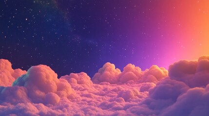Poster - 3D cartoon depiction of clouds and a space nebula set against a starry background