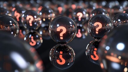 Poster - Isolated spheres with question mark symbols 3D render