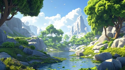 Aufkleber - 3D cartoon rendering depicting the majestic and imposing horizon of natural surroundings