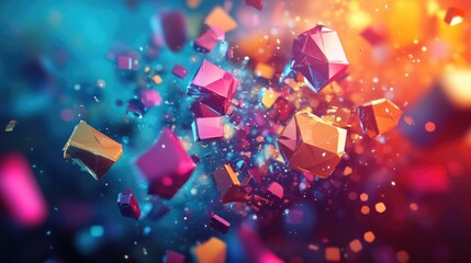 Poster - Abstract vivid background art in 3D cartoon rendering featuring a geometric space design The background showcases a fractal multicolor texture ideal for projects focusing on imagination creativity