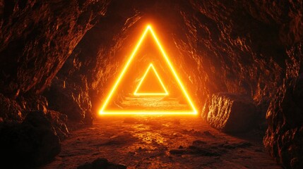 Poster - Glowing neon triangle tunnel with 3D rendering and digital illustration