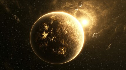 Aufkleber - Beautiful alien planet with a cloudy atmosphere illuminated by a star presented in 3D cartoon rendering habitable exoplanet