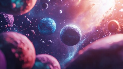 Aufkleber - Planets stars and galaxies in outer space beautifully depicted in a 3D cartoon rendering highlighting the wonders of space exploration