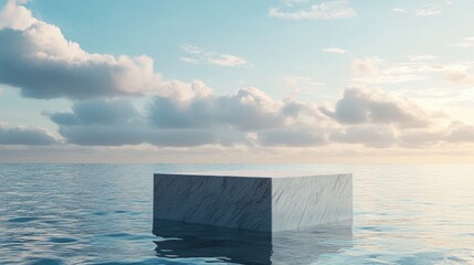 Poster - Empty pedestal against a water backdrop Abstract minimalist geometric design 3D rendering