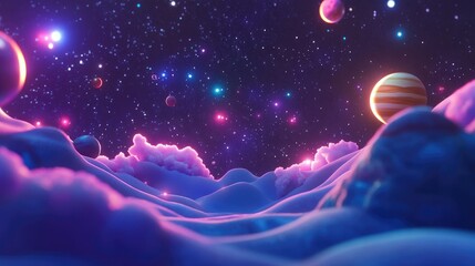 Aufkleber - 3D cartoon rendering showcasing stars of a planet and galaxy in vast space