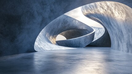 Poster - 3D rendering of modern abstract architecture featuring a concrete floor