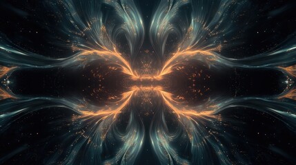 Poster - Animation featuring a mesmerizing pattern of flowing luminous energy threads set against a dark backdrop An enchanting psychedelic design with dynamic flashing lights