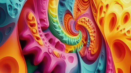 Fototapete - Vibrant and chaotic abstract fractal design with colorful patterns 3D rendered illustration suitable for backgrounds or wallpapers