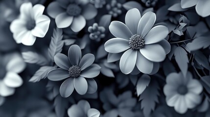Poster - Close up monochromatic floral design featuring a cosmos background in 3D cartoon rendering