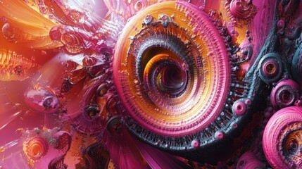 Fototapete - Vibrant and chaotic fractal design featuring abstract shapes perfect for use as a 3D rendered background or wallpaper