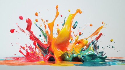 Poster - Vibrant paint splashes on a white background High quality 3D rendering and illustration