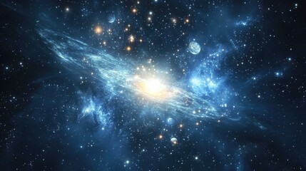 Aufkleber - Abstract space background in a 3D cartoon rendering science fiction wallpaper featuring a fantastic galaxy with an explosion of stars and planets in a distant solar system