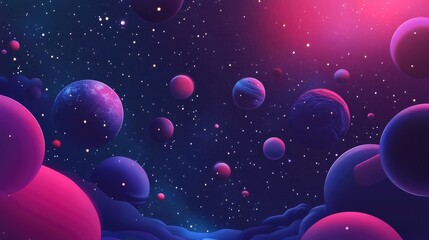 Aufkleber - 2D illustration in a 3D cartoon rendering style featuring a realistic star pattern in deep interstellar space Includes stars planets and moons alongside various creative science fiction backdrops