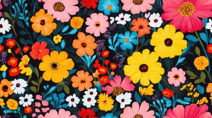 Wall Mural - Vibrant floral pattern on a paper background in a charming style