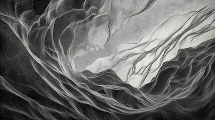 Poster - Ethereal Abstract Flowing Shapes in Monochrome