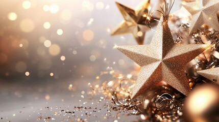 Poster - Golden stars and bokeh lights creating a festive, elegant background.