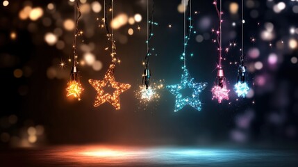 Poster - Vibrant glowing stars suspended in colorful lights create a magical ambiance.