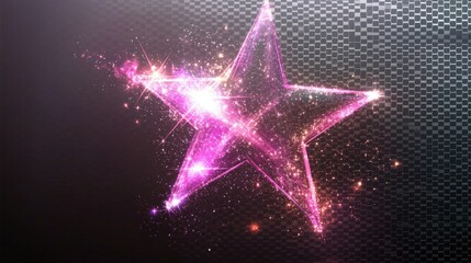 Poster - Vibrant pink star with sparkling effects on a textured dark background.