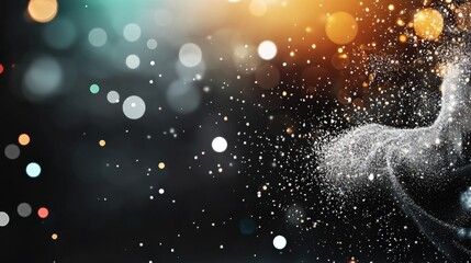 Poster - Colorful bokeh lights with abstract glittering particles on a dark background.