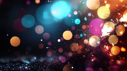 Poster - Colorful bokeh lights on a dark background, creating an abstract and vibrant visual effect.