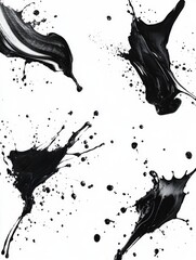 Wall Mural - The image is a series of black splatters on a white background. The splatters are of varying sizes and shapes, creating a sense of chaos and disorder. Scene is one of confusion and disarray