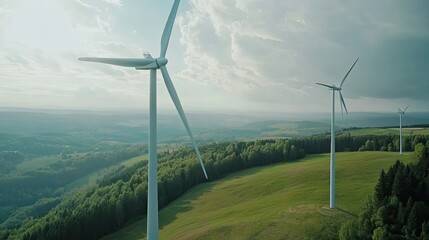 Wall Mural - Wind Turbines on a Hilltop with Green Forested Landscape