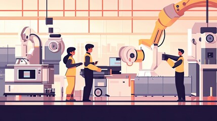 Poster - Workers Operating Industrial Machinery in a Factory Setting