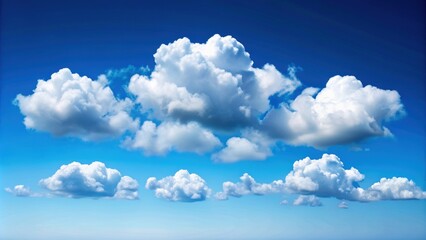 Canvas Print - Fluffy white clouds floating against a clear blue sky, blue sky, clouds, fluffy, white, serene, peaceful, tranquil, nature