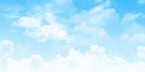Wall Mural - Cloudy sky in summer with bright turquoise morning. Blue sky background for decoration. Vector illustration.