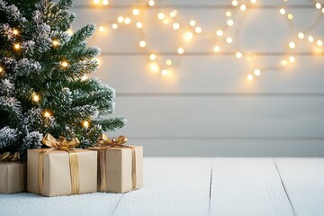 Wall Mural - A Christmas tree with a few presents on the ground