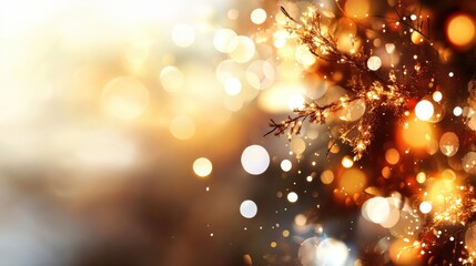 Poster - Golden bokeh abstract lights with warm background, suitable for festive and seasonal designs.
