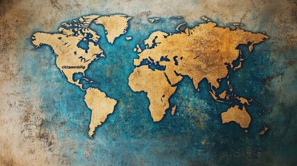  World Map with Grunge Texture