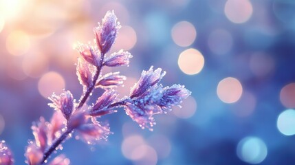 Poster - Abstract cold flower with bright light and shimmering bokeh blur background