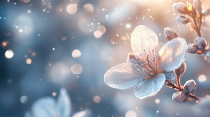 Poster - Abstract cold flower with bright light and shimmering bokeh blur background