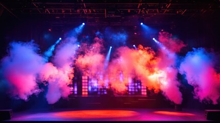 Poster - Dynamic stage featuring colorful smoke and striking lighting sets a perfect scene for performances and events